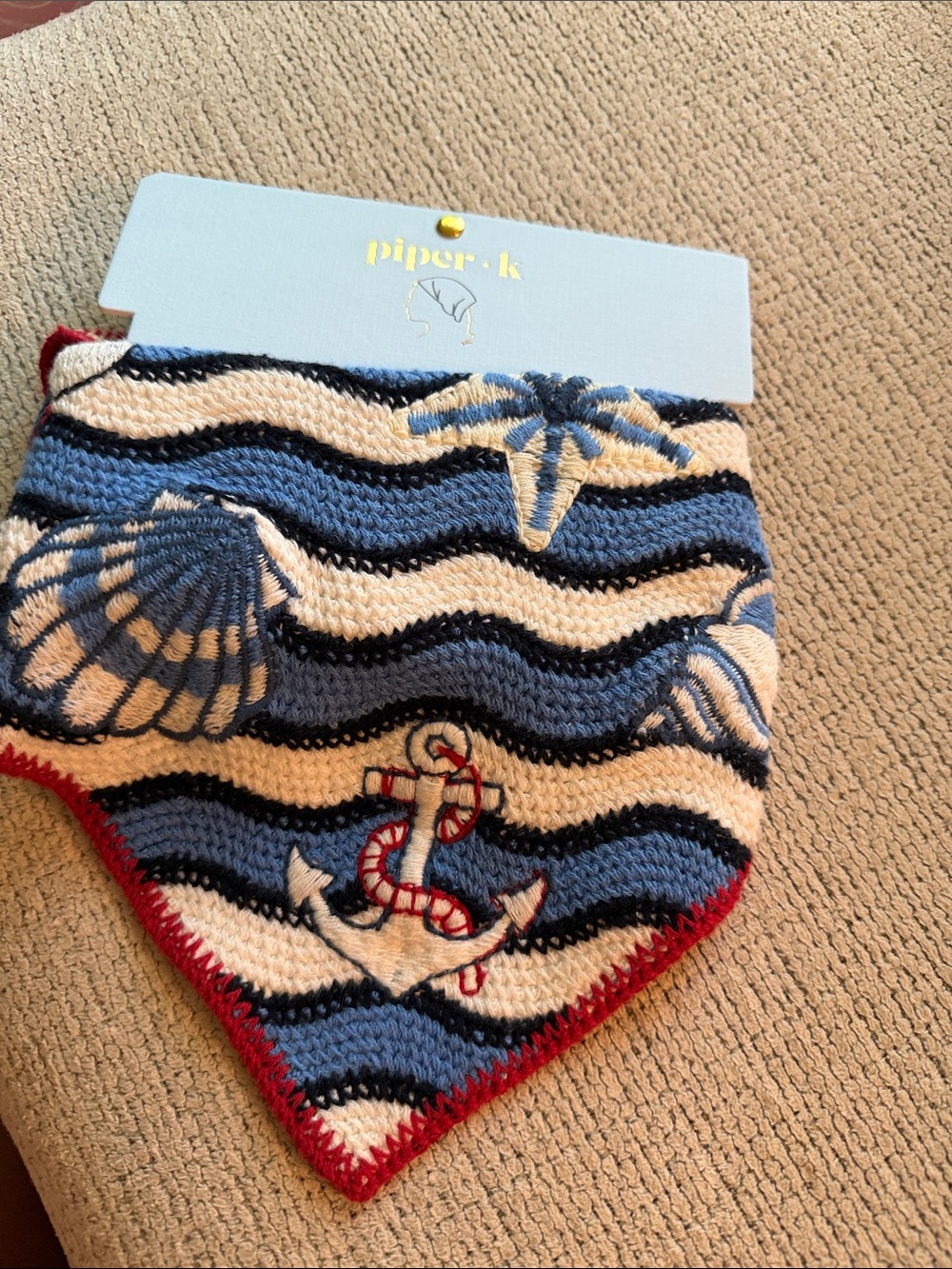 Piper.k Nautical Knit Bandana Bib in Blue, White & Red